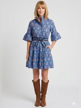 Miss Madigan Blue Floral Button-Up dress, women size large